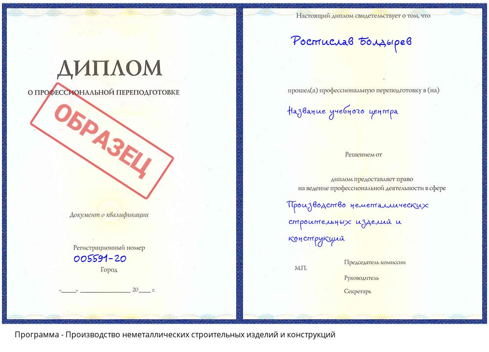 Производство неметаллических строительных изделий и конструкций Липецк