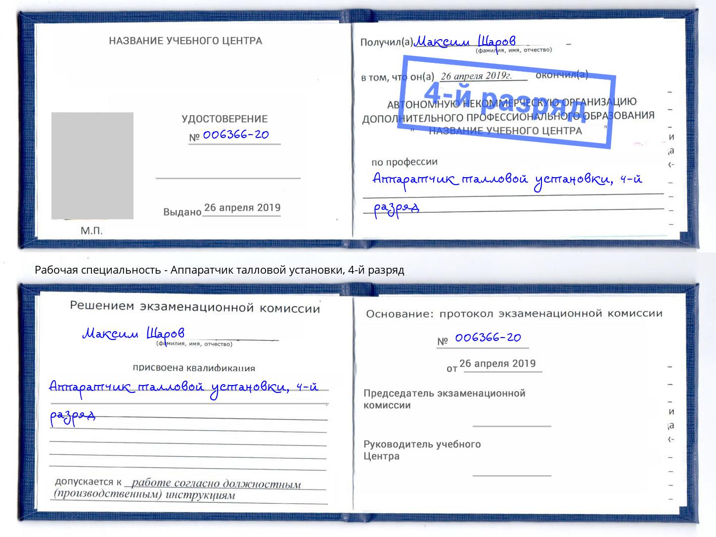 корочка 4-й разряд Аппаратчик талловой установки Липецк