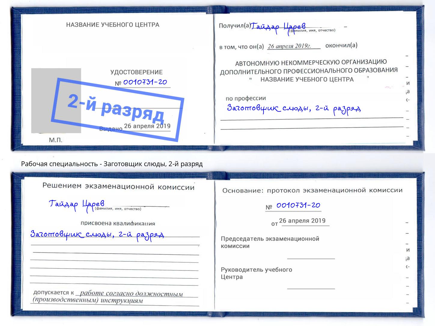 корочка 2-й разряд Заготовщик слюды Липецк