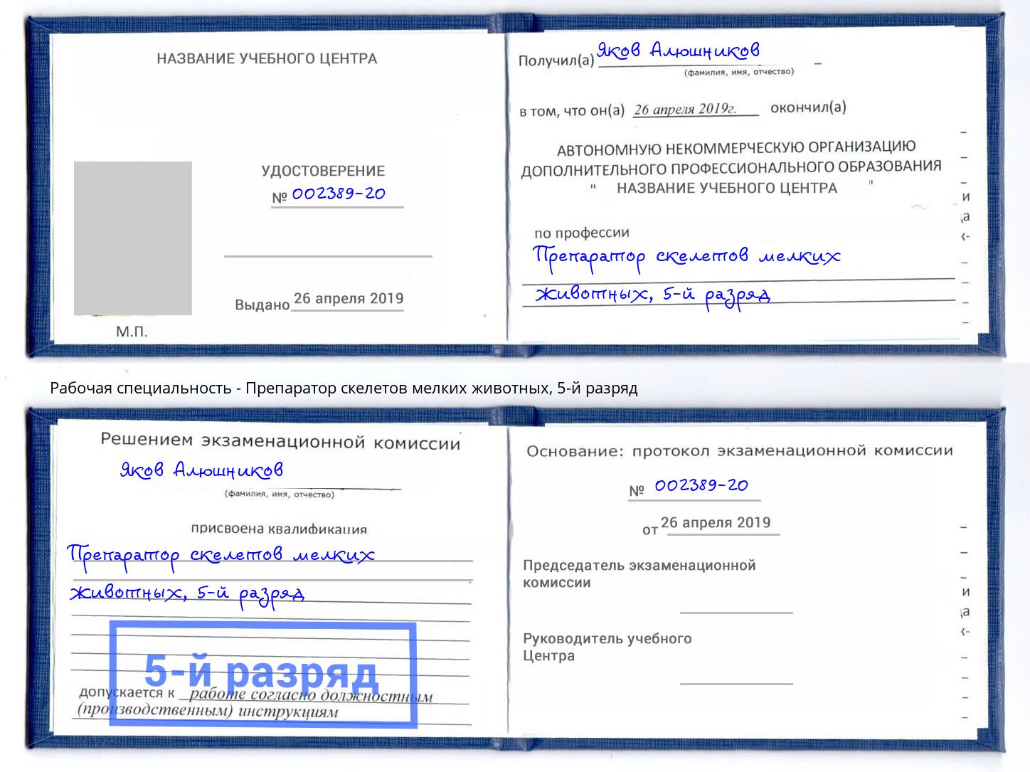 корочка 5-й разряд Препаратор скелетов мелких животных Липецк