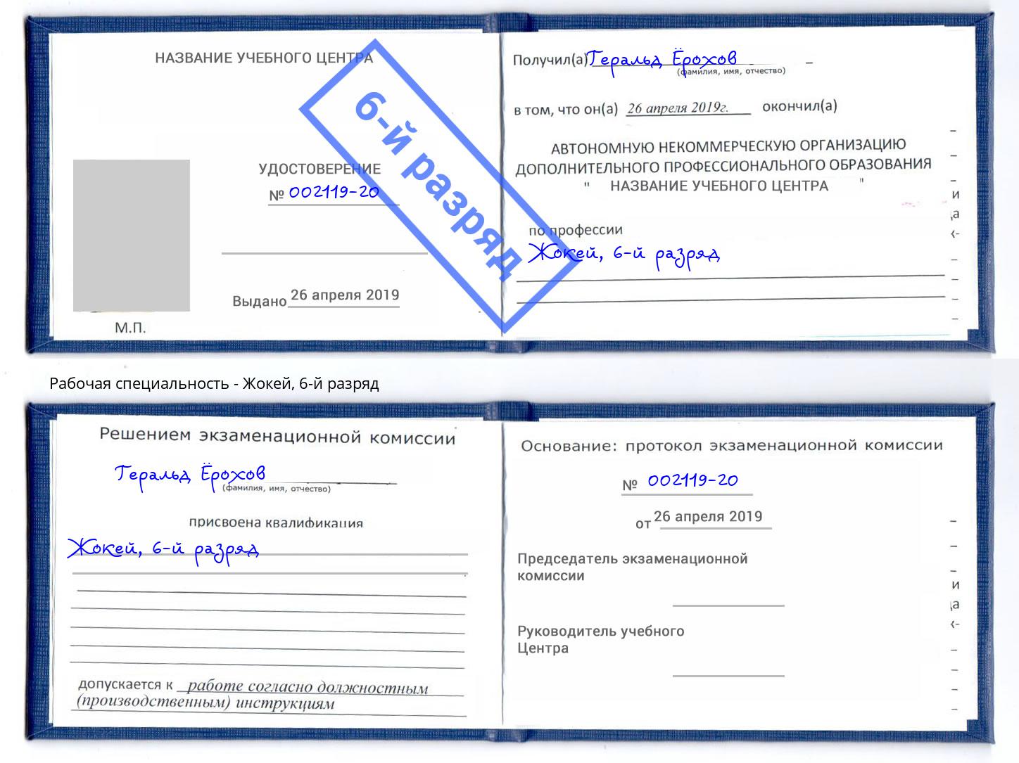 корочка 6-й разряд Жокей Липецк