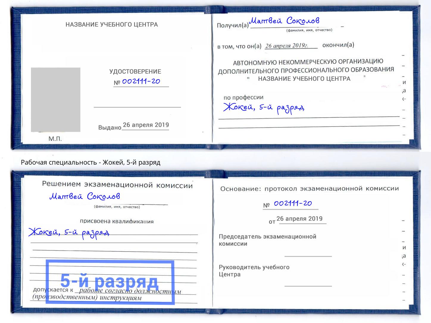 корочка 5-й разряд Жокей Липецк