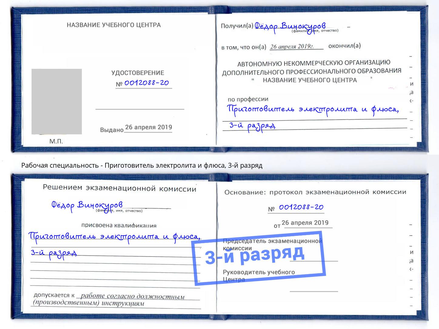 корочка 3-й разряд Приготовитель электролита и флюса Липецк