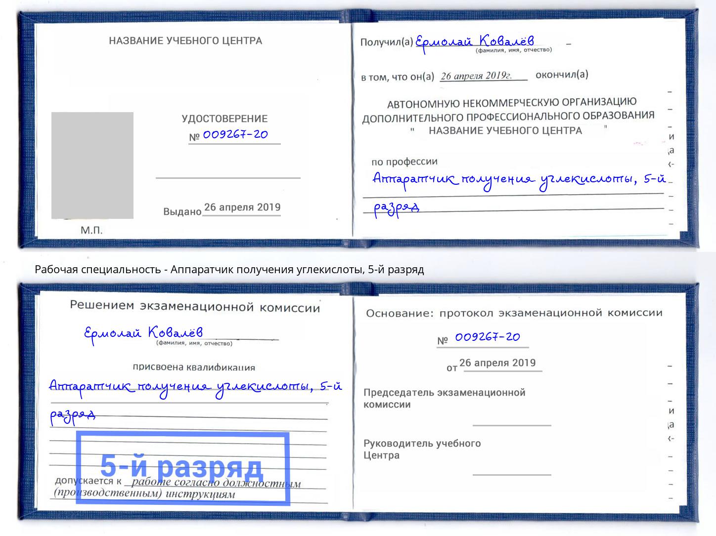 корочка 5-й разряд Аппаратчик получения углекислоты Липецк