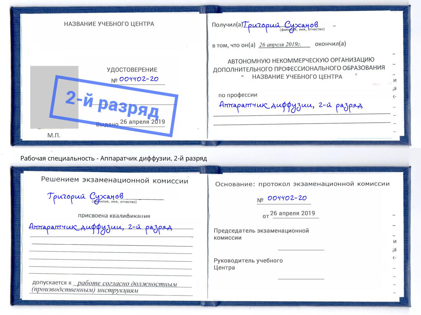 корочка 2-й разряд Аппаратчик диффузии Липецк